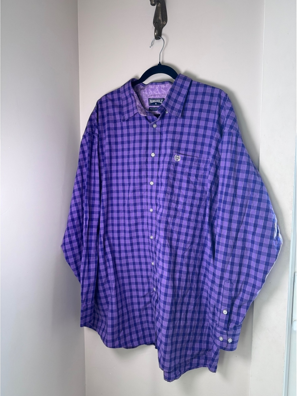 Panhandle Slim Men’s XXL Purple Plaid Western Button Down Shirt 100% Cotton
